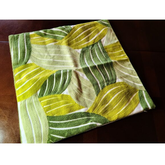 Modern Pillow Cover Embroidered Leaf Decorative Throw Case Spring Summer Decor - Picture 3 of 11